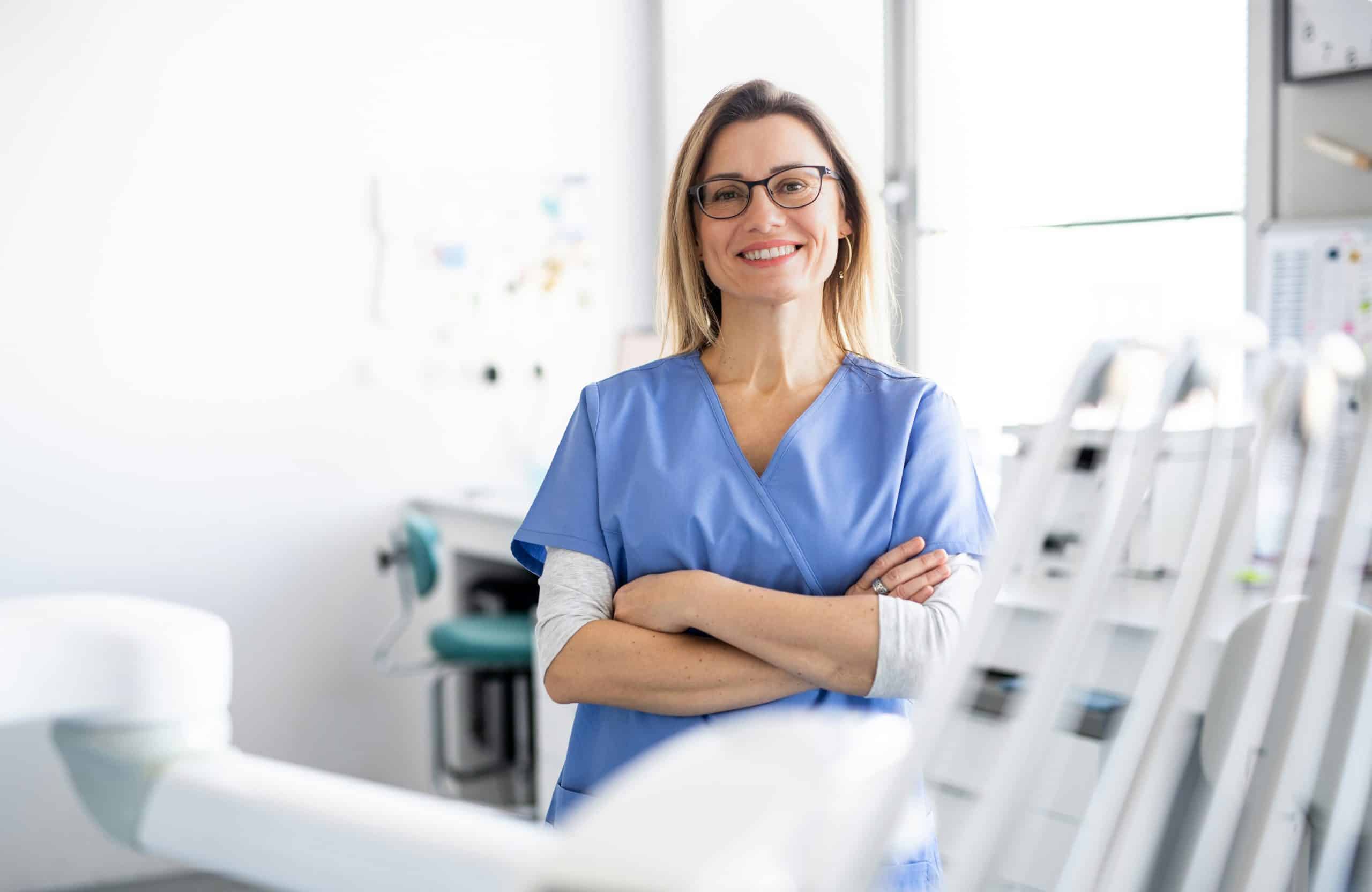 a nurse working in a sterile office space
