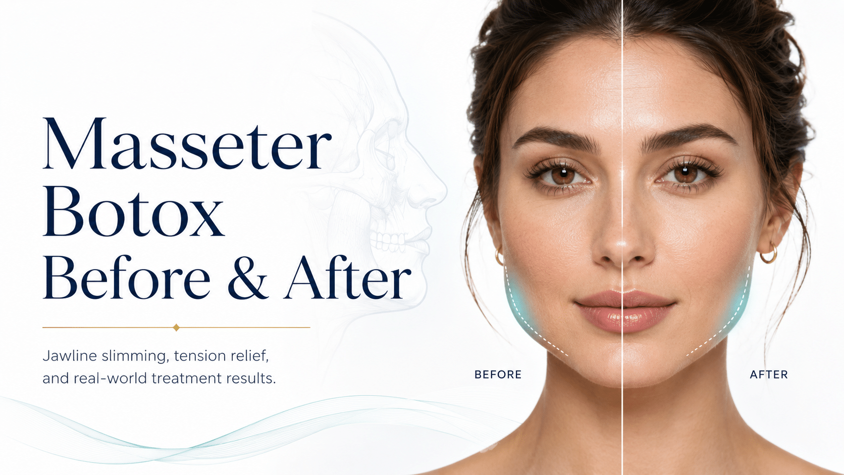 Masseter Botox before and after featured image showing jawline slimming, tension relief, and treatment results