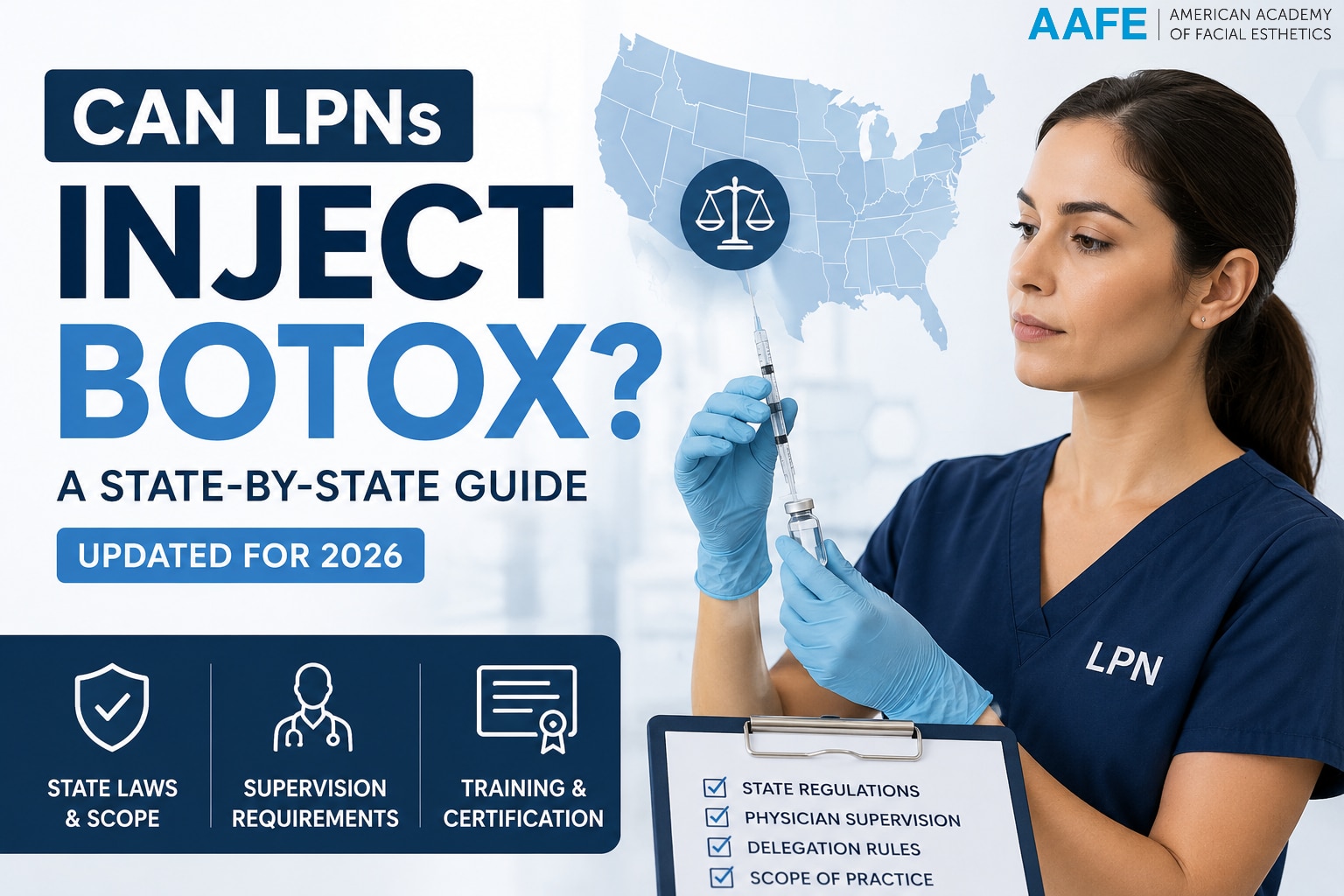 Can LPNs inject Botox featured image showing nurse with syringe, state regulations, supervision requirements, and Botox certification guidance