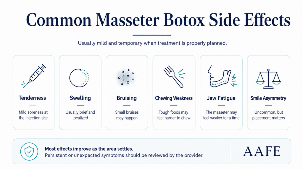 Masseter Botox Gone Wrong 3 Masseter Botox Gone Wrong Before-And-After Infographic Showing Smile Asymmetry, Uneven Jawline Contour, Lower-Face Imbalance, And Poor Placement Signs