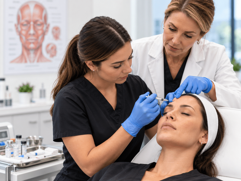 Hands-On Botox Training In Modern Clinic With Instructor Guiding Provider During Supervised Live-Patient Injection Practice